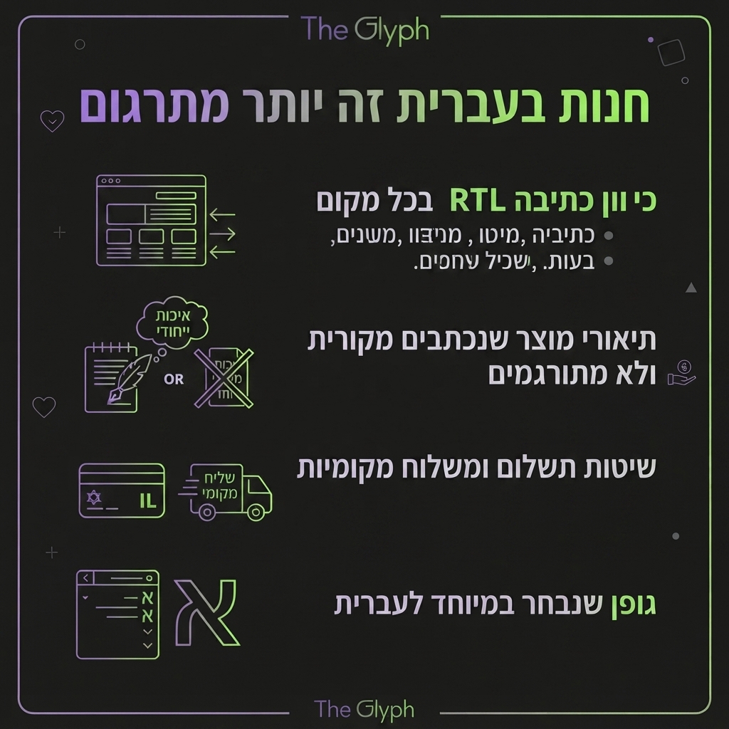 דוגמה לחנות וירטואלית בעברית עם עיצוב RTL נקי